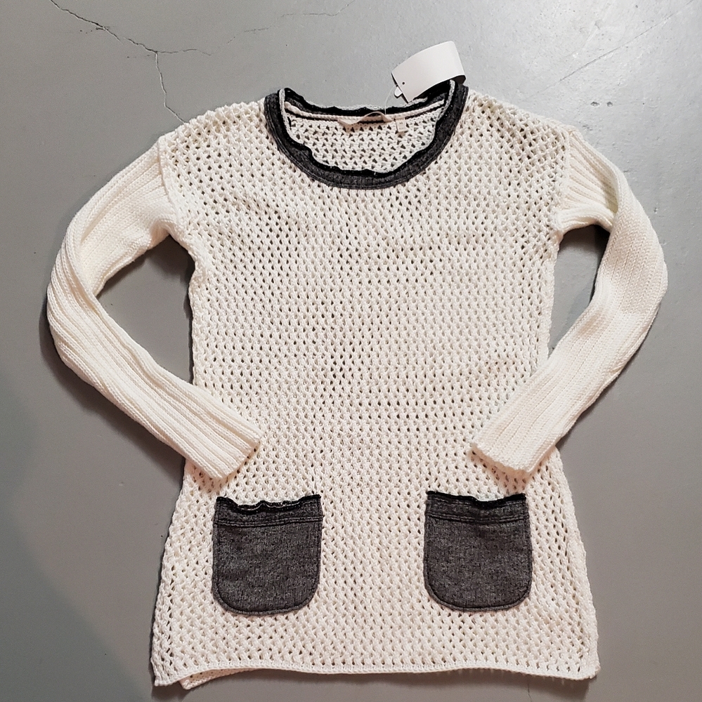 SOFT SURROUNDINGS Open Weave Boulevard Pullover Sweater Navy Blue Trim Size XS
